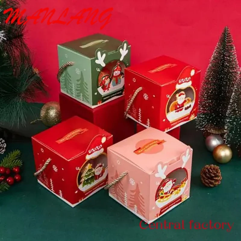 Caja de papel pequeña para Papá Noel, embalaje decorativo para dulces, juguetes de Chocolate, regalo de Navidad, caja ciega