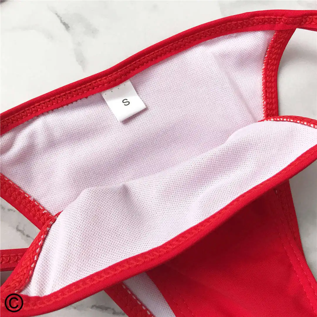 Damen-Bademode, roter, aufreizender, ausgeschnittener, brasilianischer Bikini, zweiteiliger Bikini-Set, gepolsterter Badeanzug, Badebekleidung, Damen-Bikini V702. – Detail 24