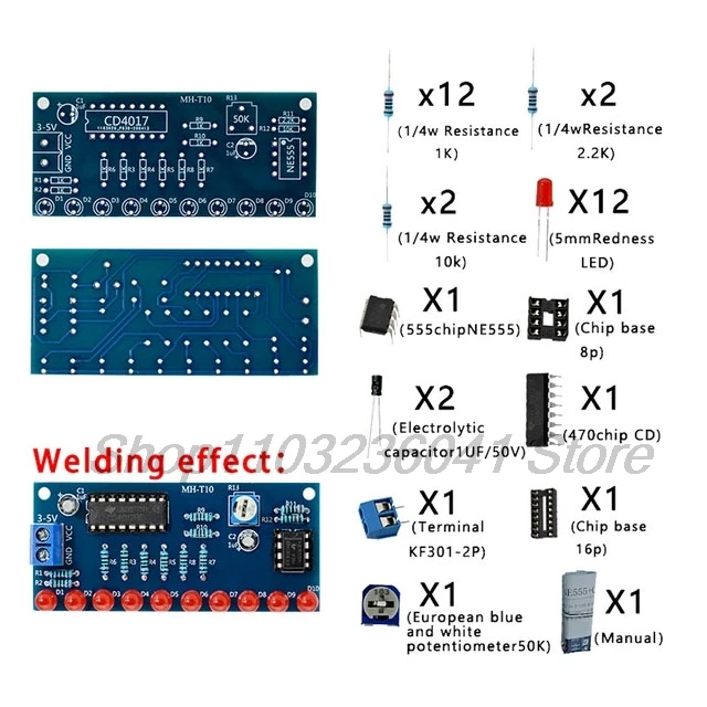 diymore NE555 CD4017 Driver Water Lamp DIY Kit Electronic Circuit Board Water Flowing Light LED Module