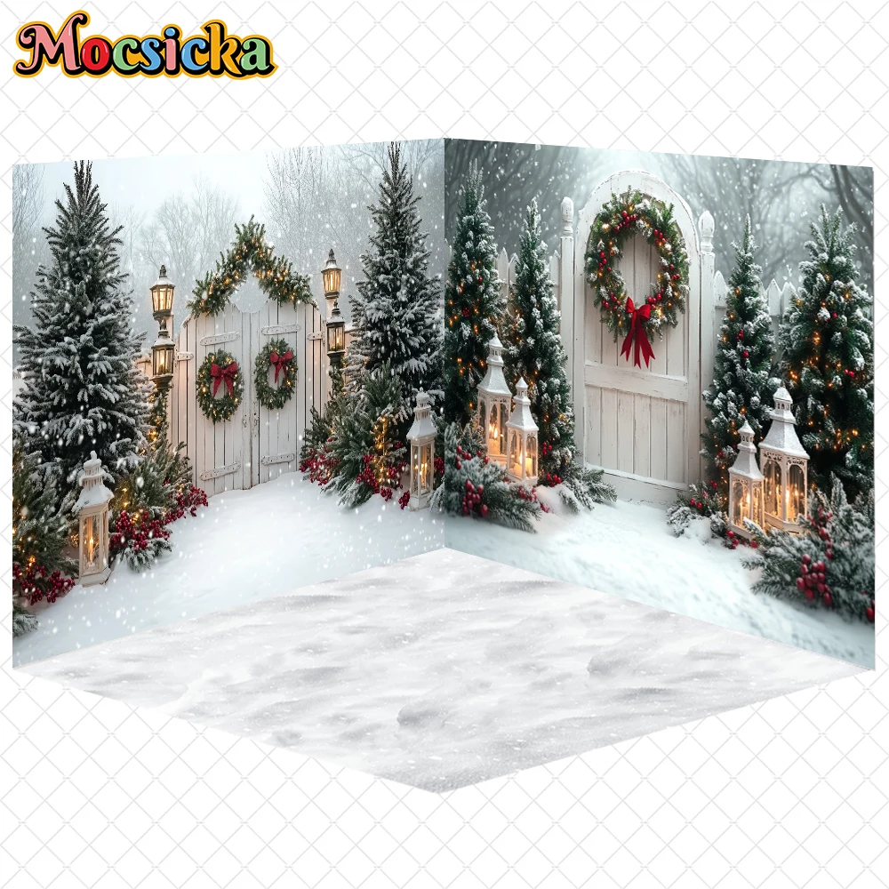

Mocsicka Christmas Backdrops Photography Winter Snow Tree White Door Photo Decor Kids Family Holiday Party Backgrounds Wallpaper