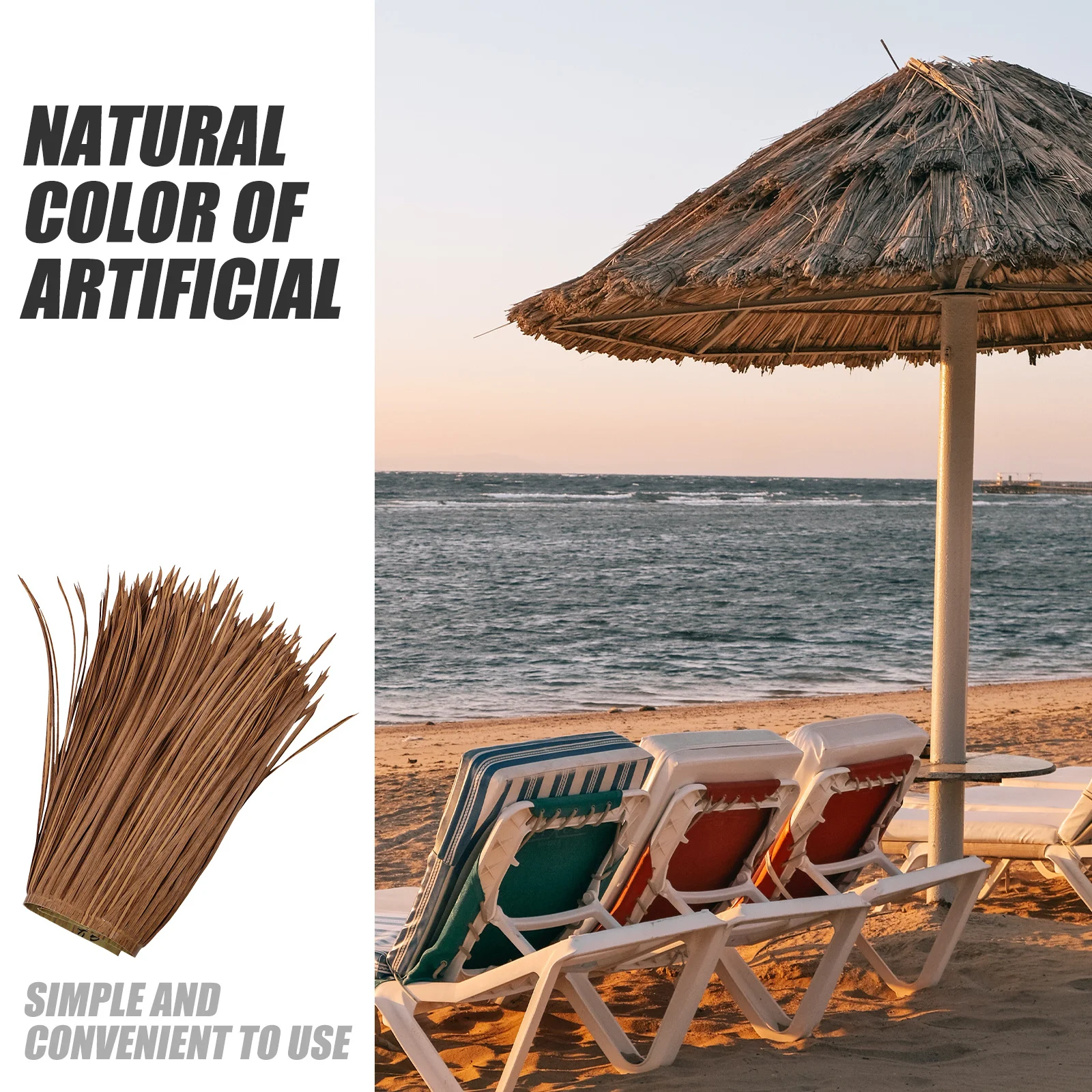 سقف قش اصطناعي مقاوم للحريق خفيف الوزن لتزيين سقف كوخ الحديقة من القش للوحة محاكاة المناظر الطبيعية في الفناء #6