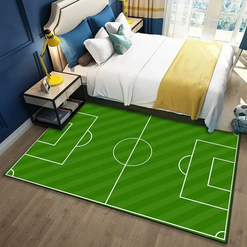 Tapis de terrain de football de dessin animé pour garçons et enfants, tapis de sol de grande surface, salon et chambre à coucher, couverture de