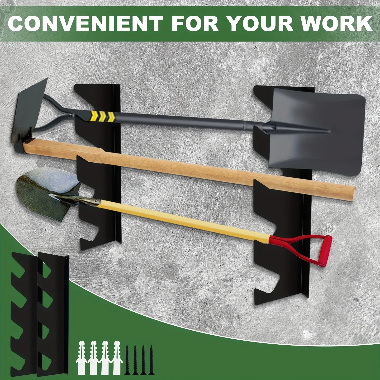1Set Heavy Duty Metal Garden Tool Holder with Shovel and Rake Storage, Wall-Mounted Organizer, Garage Tool Rack