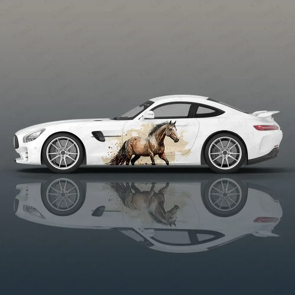 Animal Running Horse Car Body Sticker Itasha Vinyl Side Decal Body Wrap Cover  Auto Accessories Decoration Protective Film Gift