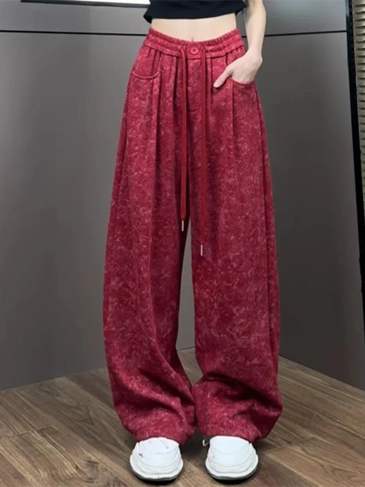 

Модные повседневные брюки с высокой талией и широкими штанинами, прямого кроя, свободного силуэта, окрашенные, для женщин, в стиле для поездок на работу, летние новинки