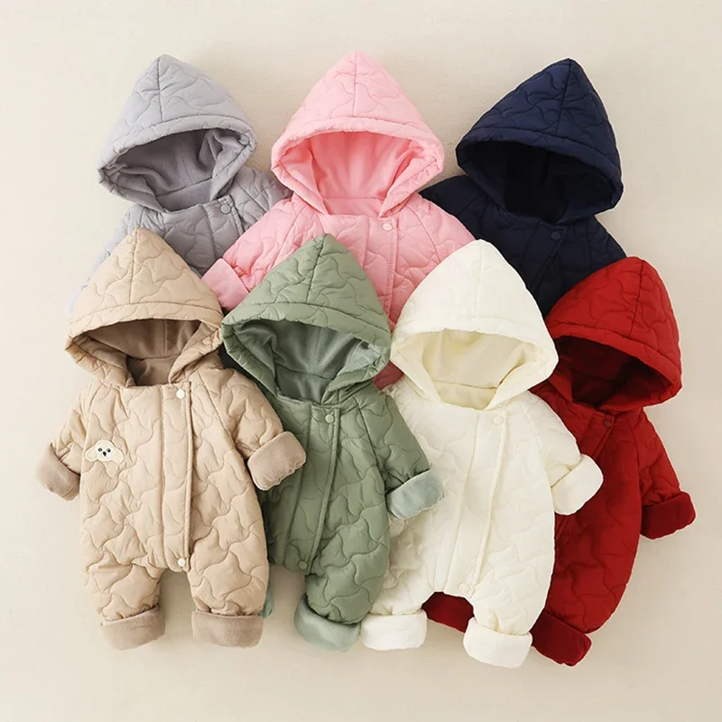 

Newborn Baby Boys Girls Clothing Jumpsuit Autumn Winter Warm Thick Hooded Romper Infant Toddler Bodysuit