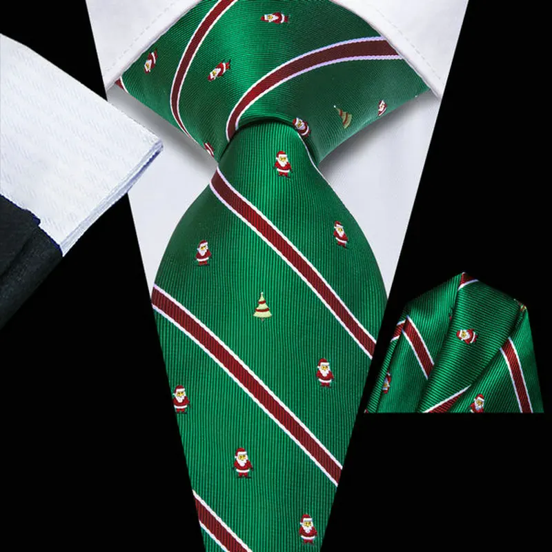 VerveRow Men Xmas Tie Pocket Square Set Santa Claus Stripe Pattern Necktie Handkerchief Christmas Party Formal Suit Accessory