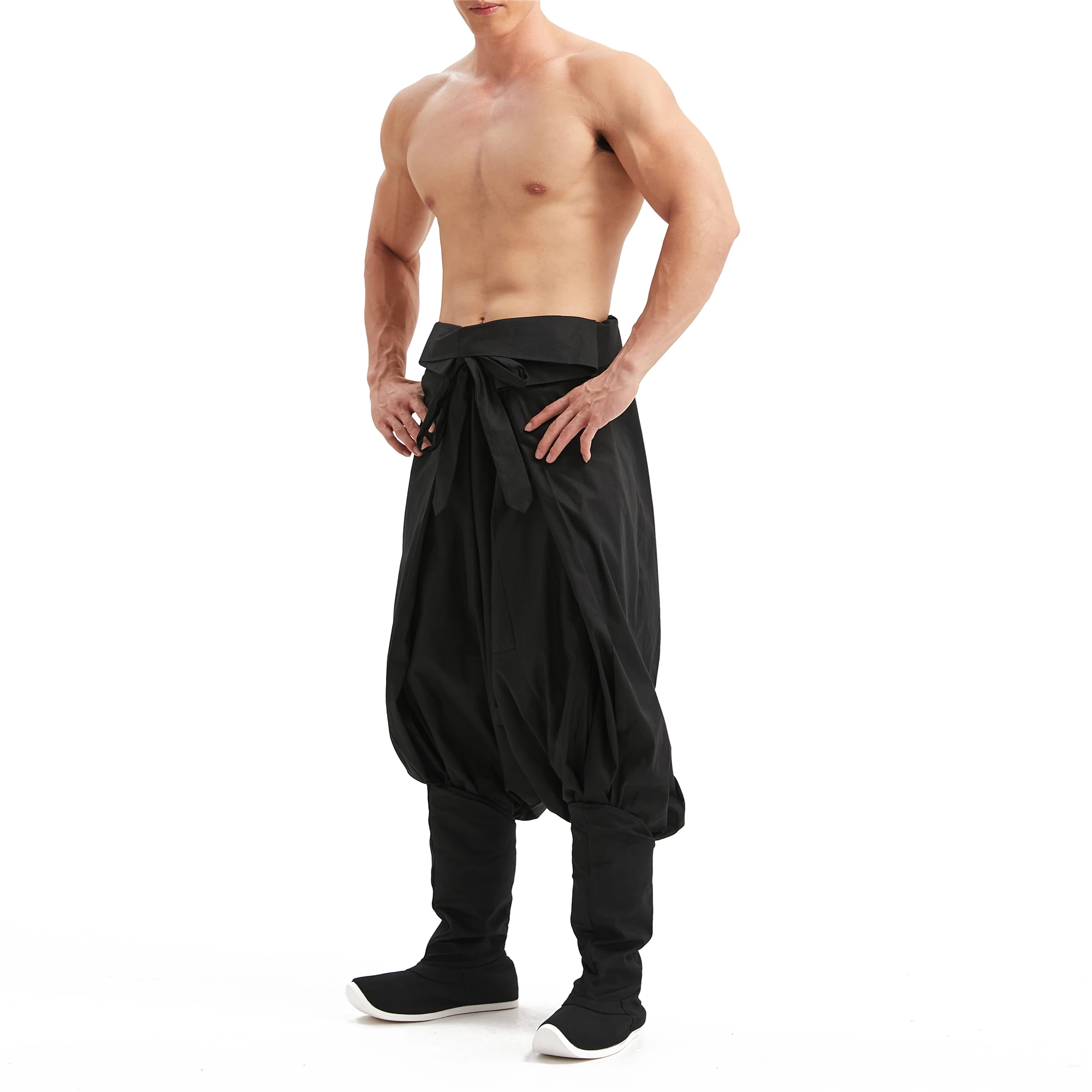 Pantalones holgados de estilo chino para hombre y mujer, pantalón Harem de Anime samurái, pantalones de entrepierna de la dinastía Ming, pantalones Ninja de Yoga hechos a mano de C