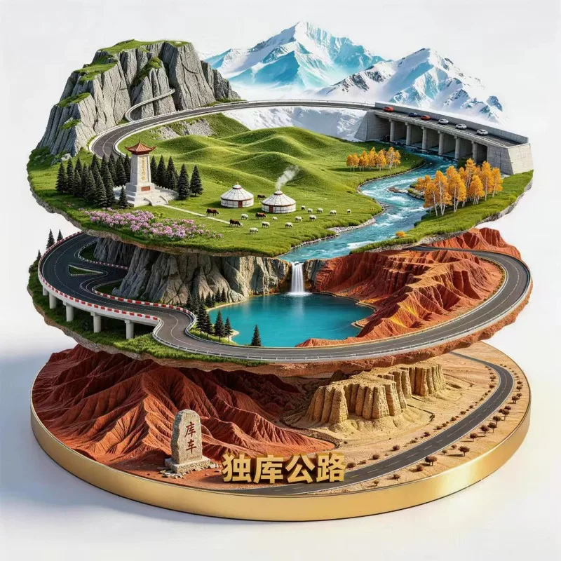 Xinjiang Duku Highway Metal Relief Fridge Magnet 2026 New Souvenir Travel Commemorative Collection Gift for Friends and Family