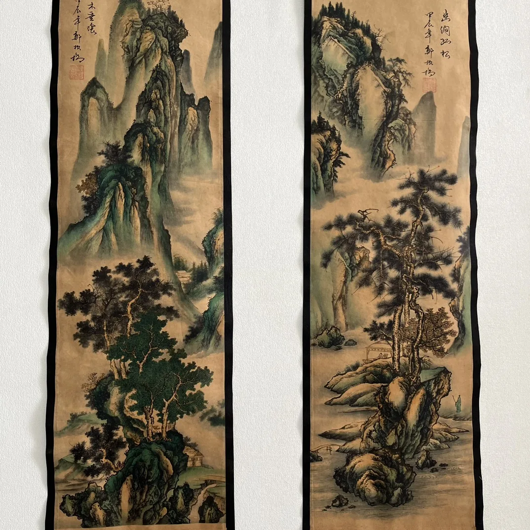 Chinese Celebrity  Old Scrolls Zheng Banqiao's Landscape Painting, Four Screen Decorative Artwork for Home Or Office collectible