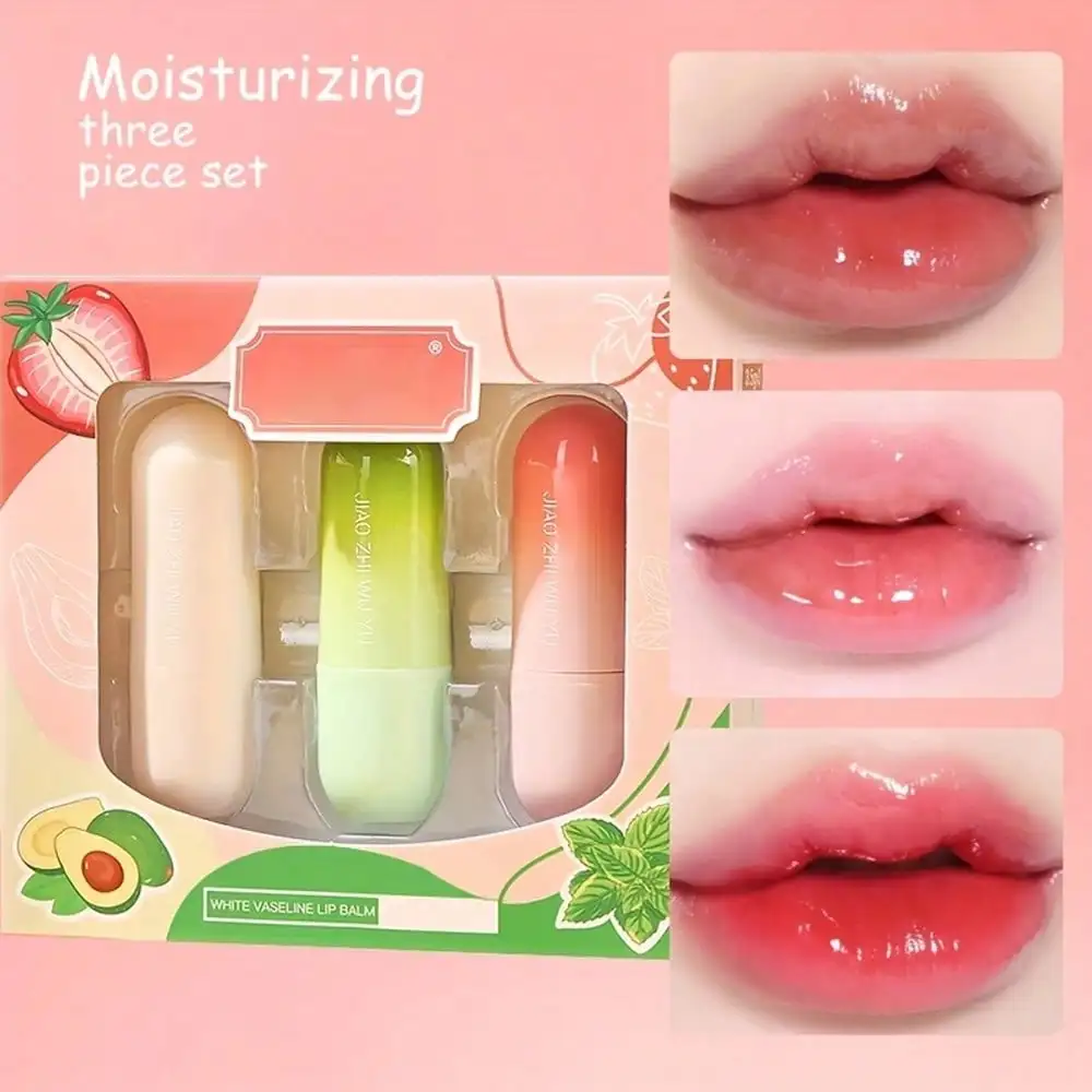 3 Pack Fruit Lip Balm Trio Moisturizing Anti Dry Non Sticky Plump Lips Daily Care Elegant Packaging Ideal Holiday Present