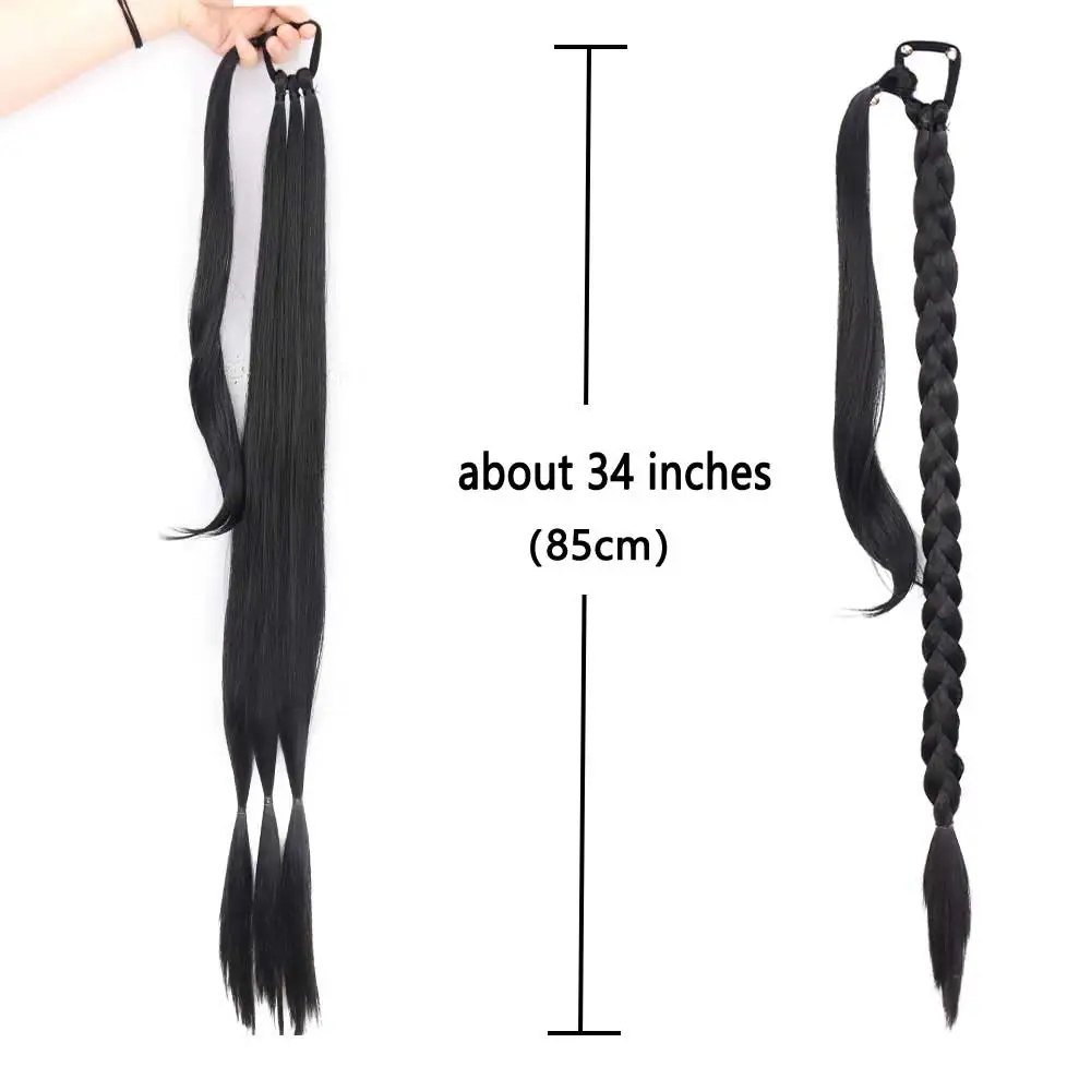 Synthetic Long Braided Ponytail Hairpiece Straight Ponytail for Women Dark brown Blonde Ponytail Hair Extension 34 inch