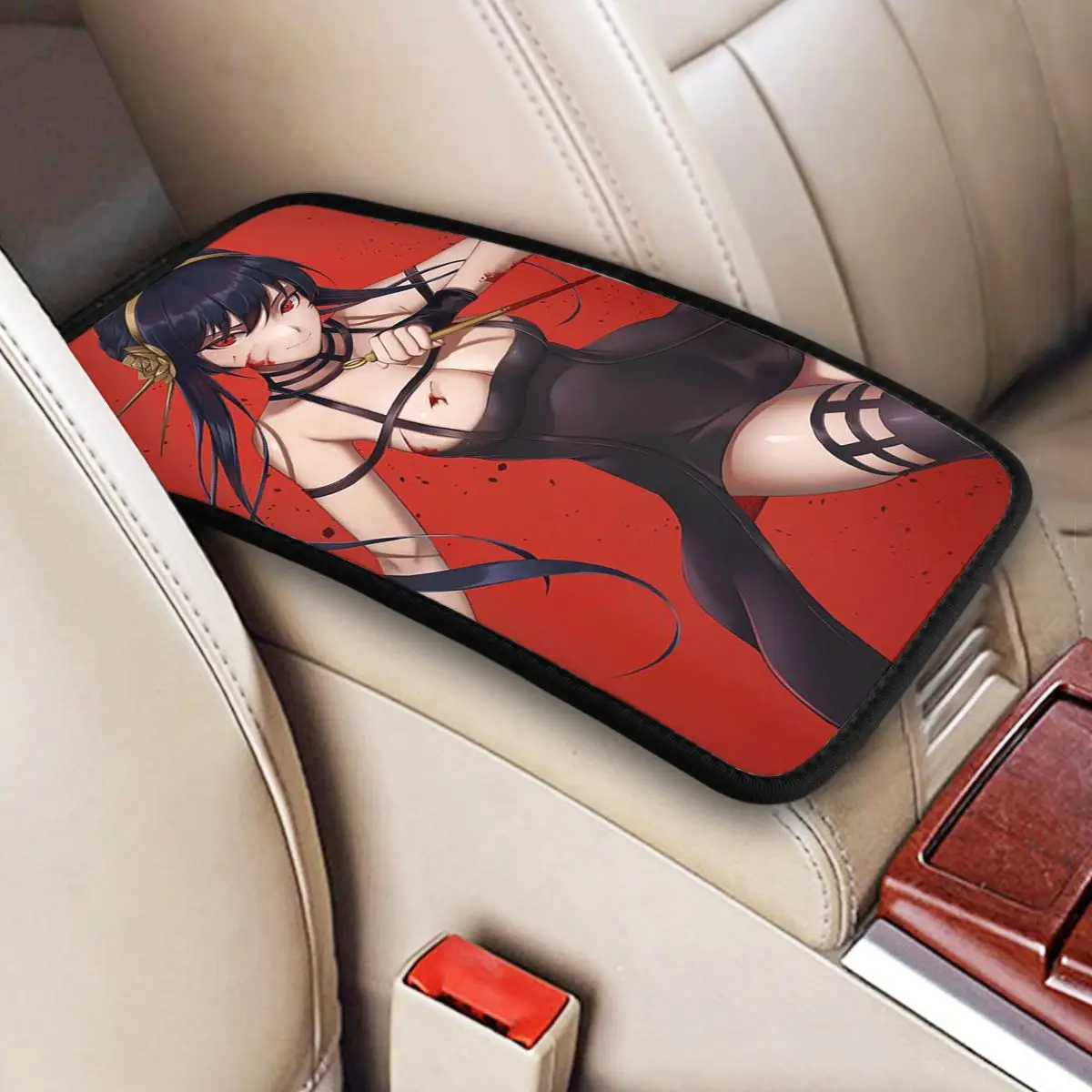 32x19cm Car Armrest Cover Mat Leather Spy X Family Anime Center Console Cover Pad Collage Cartoon Accessories Storage Box Cover