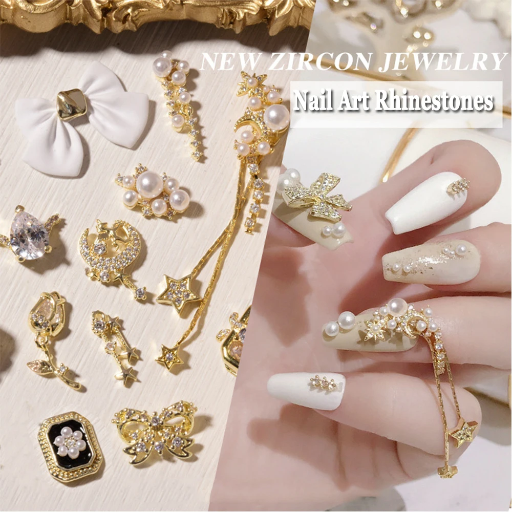 Zircon Shiny Charms Bow Knot Wing Flower Nail Jewelry Manicure Tools 3D Nail Rhinestones Nail Art Decorations