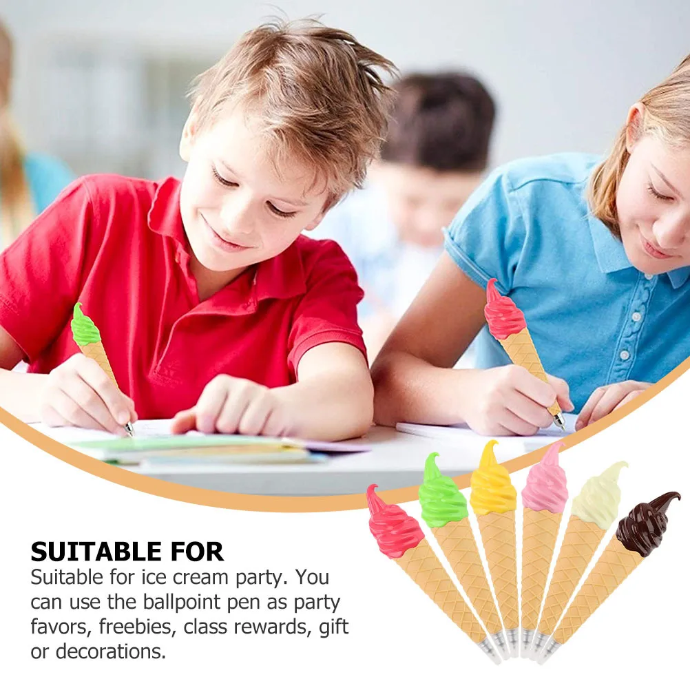 

6 шт., ручки с конусом для мороженого, гладкое письмо, быстросохнущие чернила, шариковая ручка, сувениры для вечеринок, подарки, шариковые ручки с мороженым