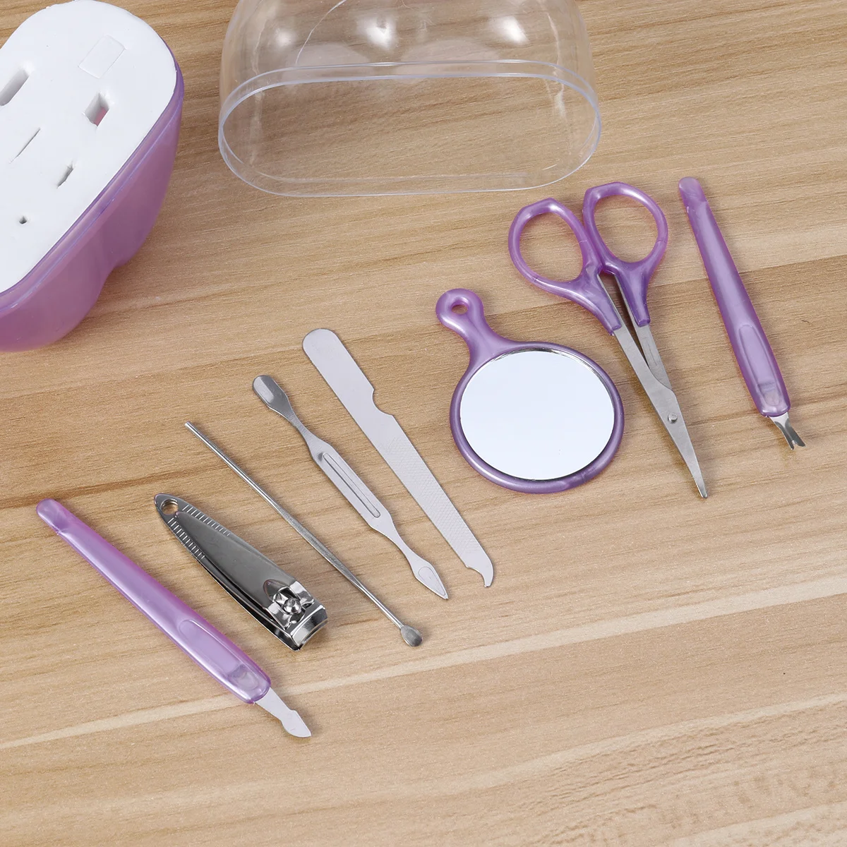 

8-in-1 Compact Nail Manicure Pedicure Set Apple Shaped Box Stainless Steel Tools Mirror File Scissors Tweezers