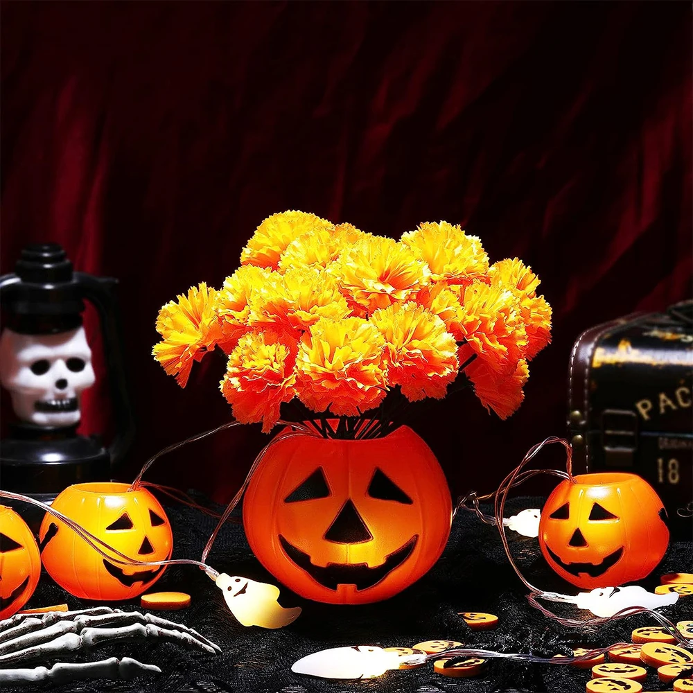 YeeNanee-رؤوس زهور القطيفة الاصطناعية مع جذع ، قطيفة قطيفة حرير برتقالي لديكور ديا دي لوس مويرتوس ، يوم الموتى تصنعه بنفسك ، 60 *