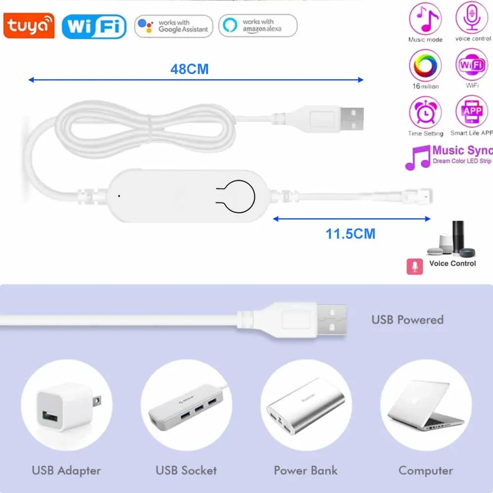 Tuya WiFi USB DC5V RGBIC Under Monitor Light Bar WS2812B Addressable Ambilight Bar Gaming Lights APP Voice Control for Google