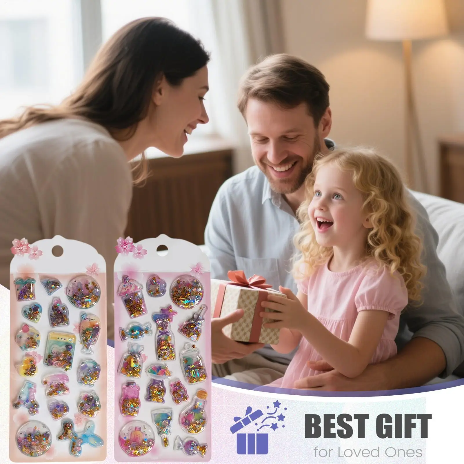 Adesivi per bambini Decalcomanie adesive per cartoni animati con paillettes e adesivi per scrapbooking con paillettes e glitter per