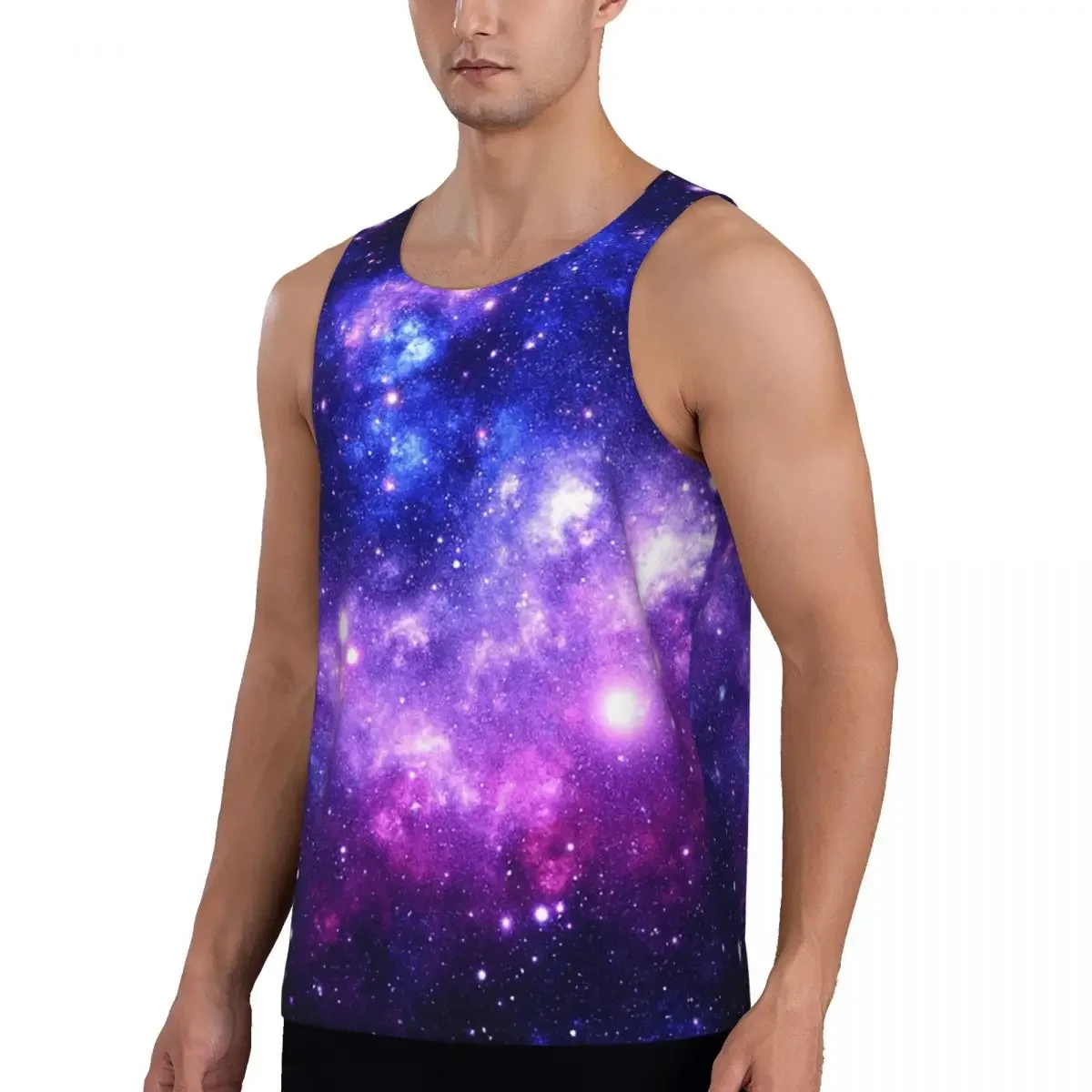 Quick Dry Purple Blue Galaxy Nebula Gym Tank Muscle Sleeveless Shirt Bodybuilding Breathable Vest