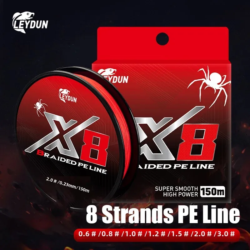 LEYDUN Not-Fading Red Fishing Lines 8 Strands Braided PE 150m Japan Smooth Multifilament Line Carp Fly Fishing Wire Strong Weave