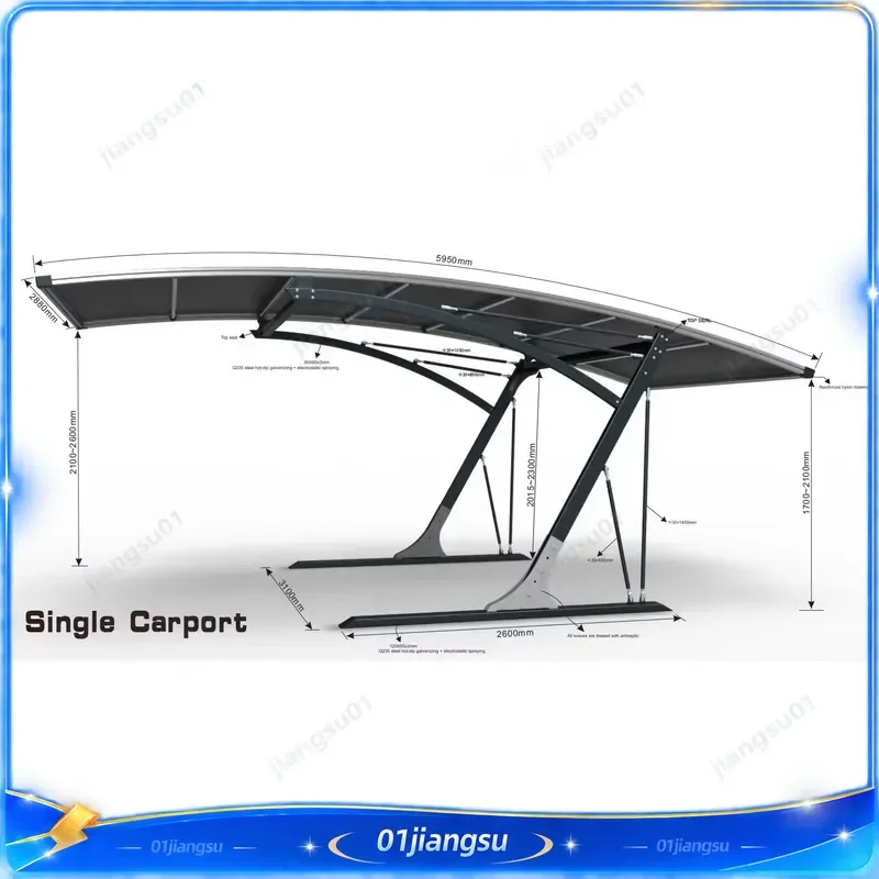 Luxury Aluminum Single Carport Arched Roof Outdoor Waterproof Garage Parking Shelter Metal Frame Private Car Canopy Heavy