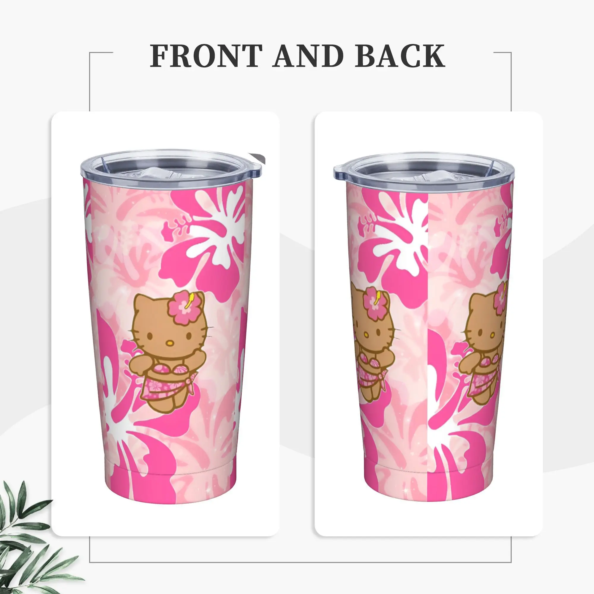

Black Skin Hello Kitty Stainless Steel Tumbler Beach Thermal Mug With Straws and Lid Large Mugs Cup Cold and Hot Water Bottle