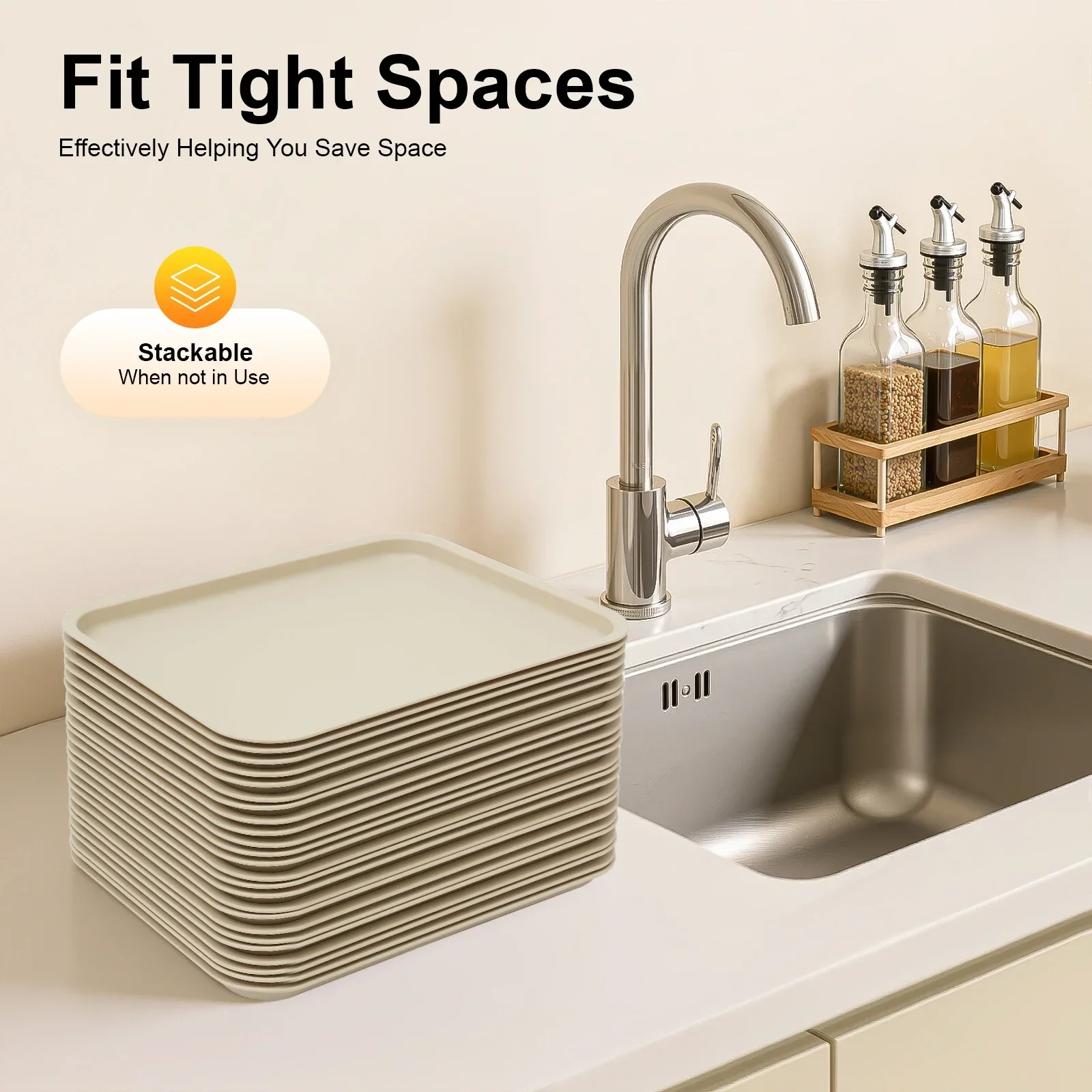 

NEW 24 Pack Stackable Serving Trays for Fast Food, Canteens, Kitchens, Hotels, Restaurants, Snacks, 36 x 27 x 2 cm (Khaki)