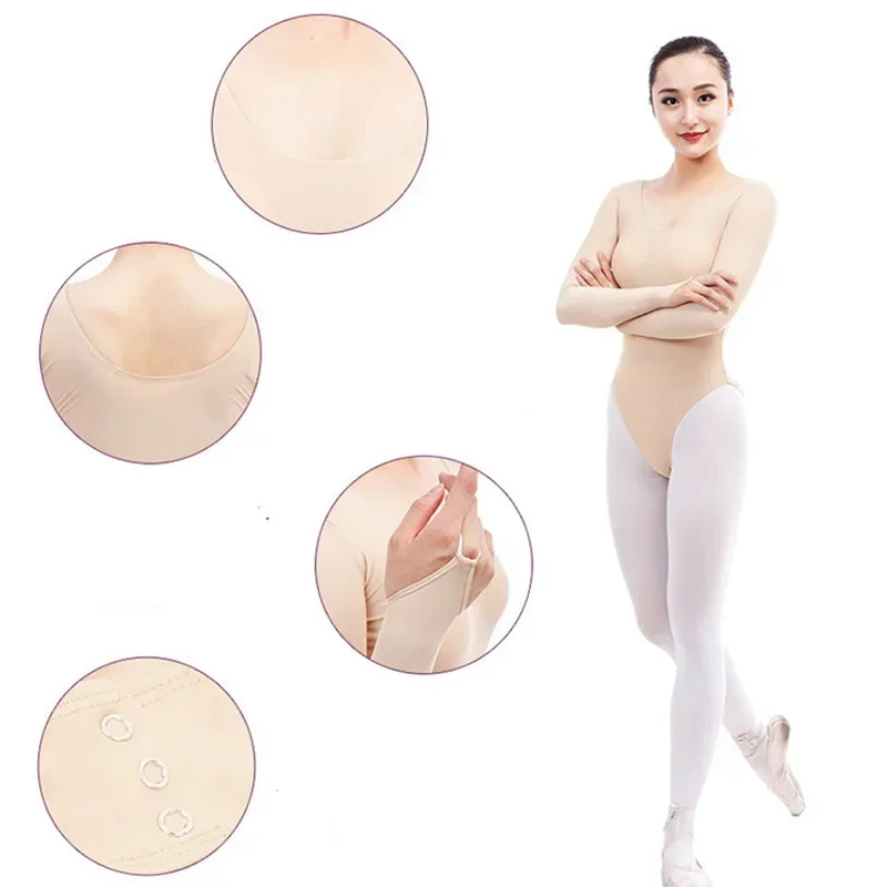 Adult Ballet Leotard Women Milk Silk Long Sleeve Nude Color Bodysuit Girls  Dance Gymnastic Underwear ropa ballet