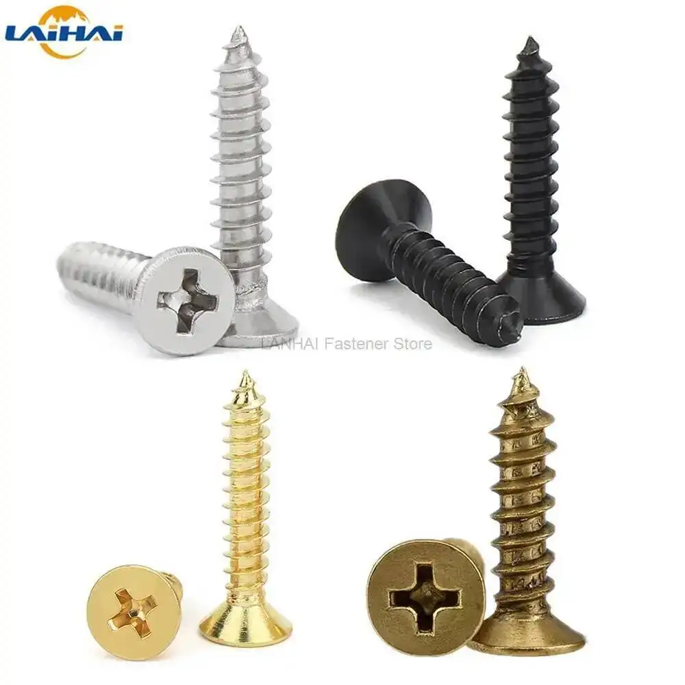 

200pcs M2 M2.6 M3 Golden Silver Bronze Black Length 4-16mm 4 Color Steel Phillips Flat Countersunk Head Self-tapping Wood Screw