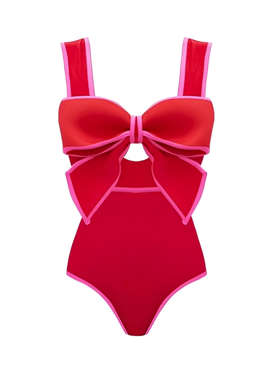 2024 Hollow Out Bowknot Swimsuit Women One Piece Sexy Swimwear Female Beachwear Bathers Bathing Swimming Swim Suit