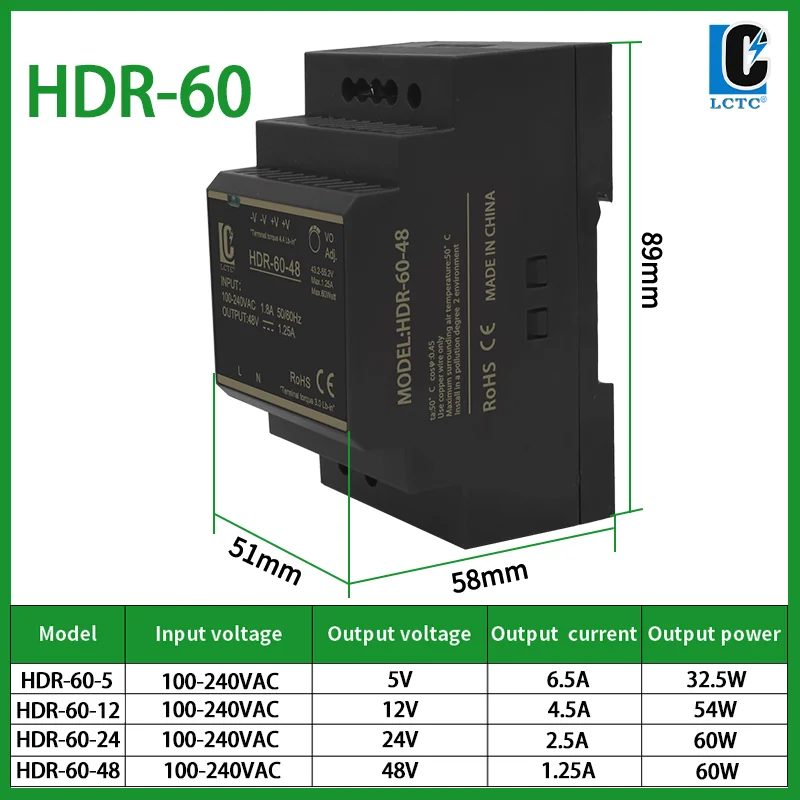 Schaltnetzteil 5 V/12 V/24 V/48 V DIN-Schienen-Netzteil AC zu DC HDR-15/30/60/100/150 W LED-DC-Schaltnetzteil