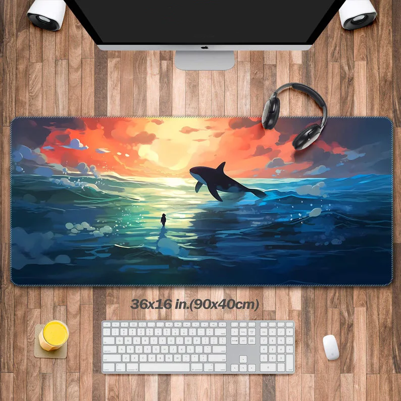 

Ocean Anime Desk Mats, Whale Desk Mat, Long XXL Gaming Computer Mat, Extended Sea Mouse Pad, Kawaii Laptop Mat, Gifts for Her