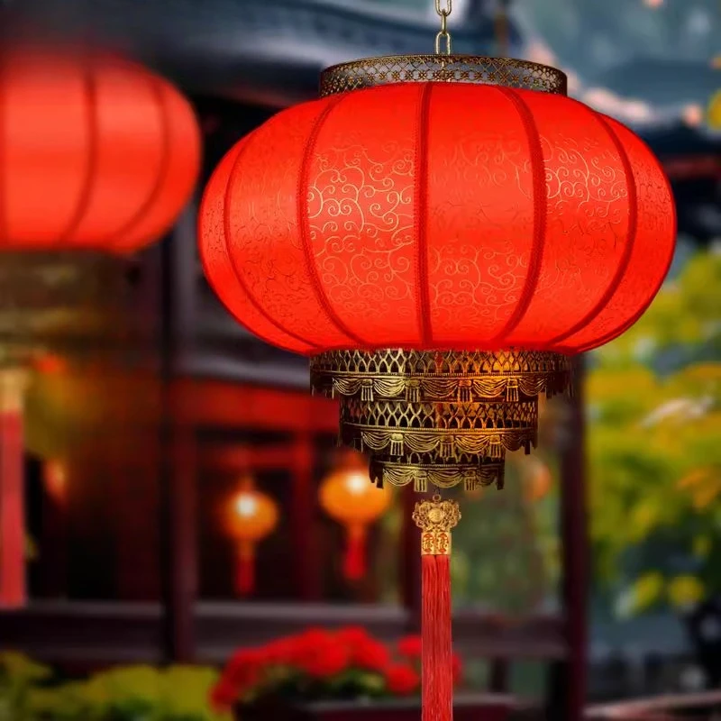 

Outdoor Spring Festival sunscreen rotating big red chandelier New Year Chinese wind luminous waterproof lantern