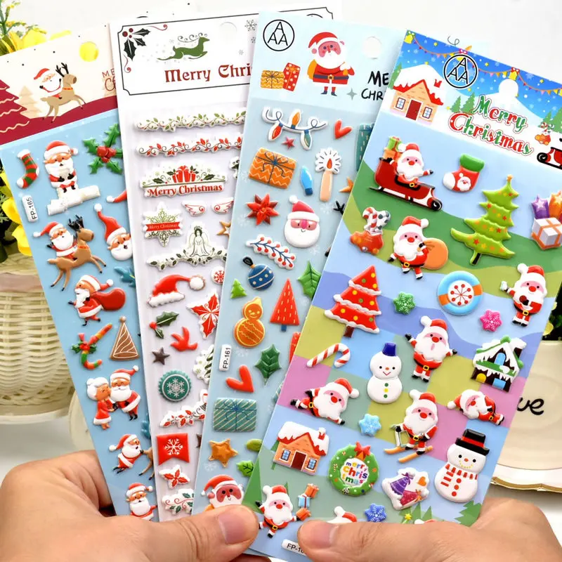 

8pcs Merry Christmas Gilding Puffy 3d Stickers Scrapbooking Diy Journaling Diary Decor Stationery Stickers School Supplies