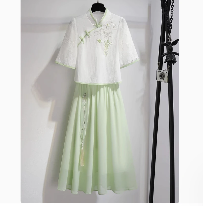 

Женское улучшенное издание Hanfu, новинка 2023 года, летнее платье в древнем стиле с элементами Han, новый комплект с юбкой в китайском стиле