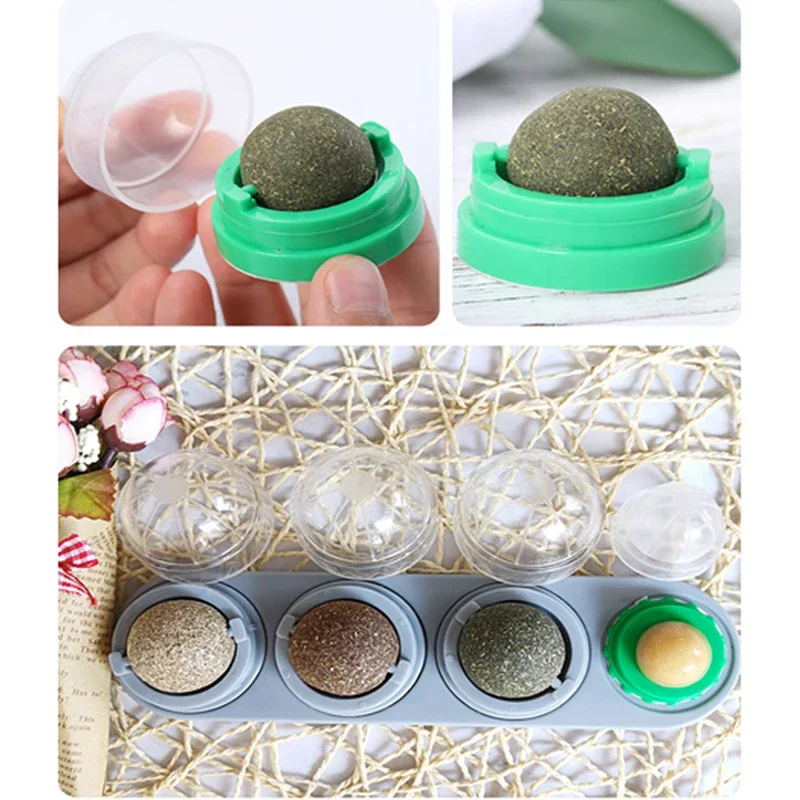 Nutrition Cat Catnip Ball Natural Healthy Cat Mint Wall Stick-on Ball Treats Promote Digestion Cat Grass Lick Snacks Kitten Pet