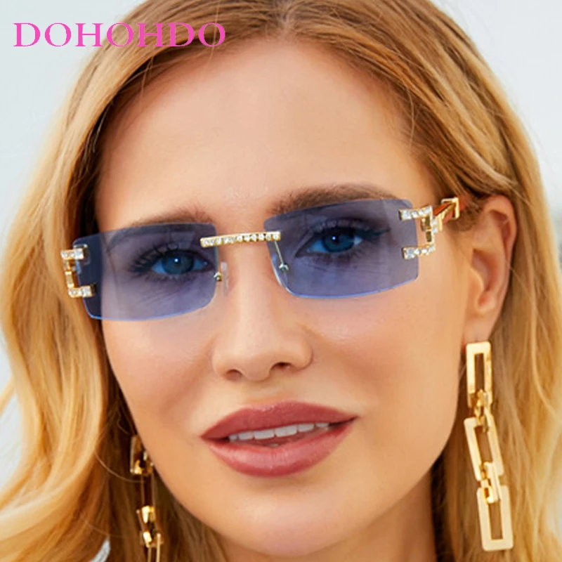 

Metal Rimless Square Imitation Diamond Women Sunglasses Trendy Punk Men Sunglass Outdoor Summer Traveling Eyewear Female UV400