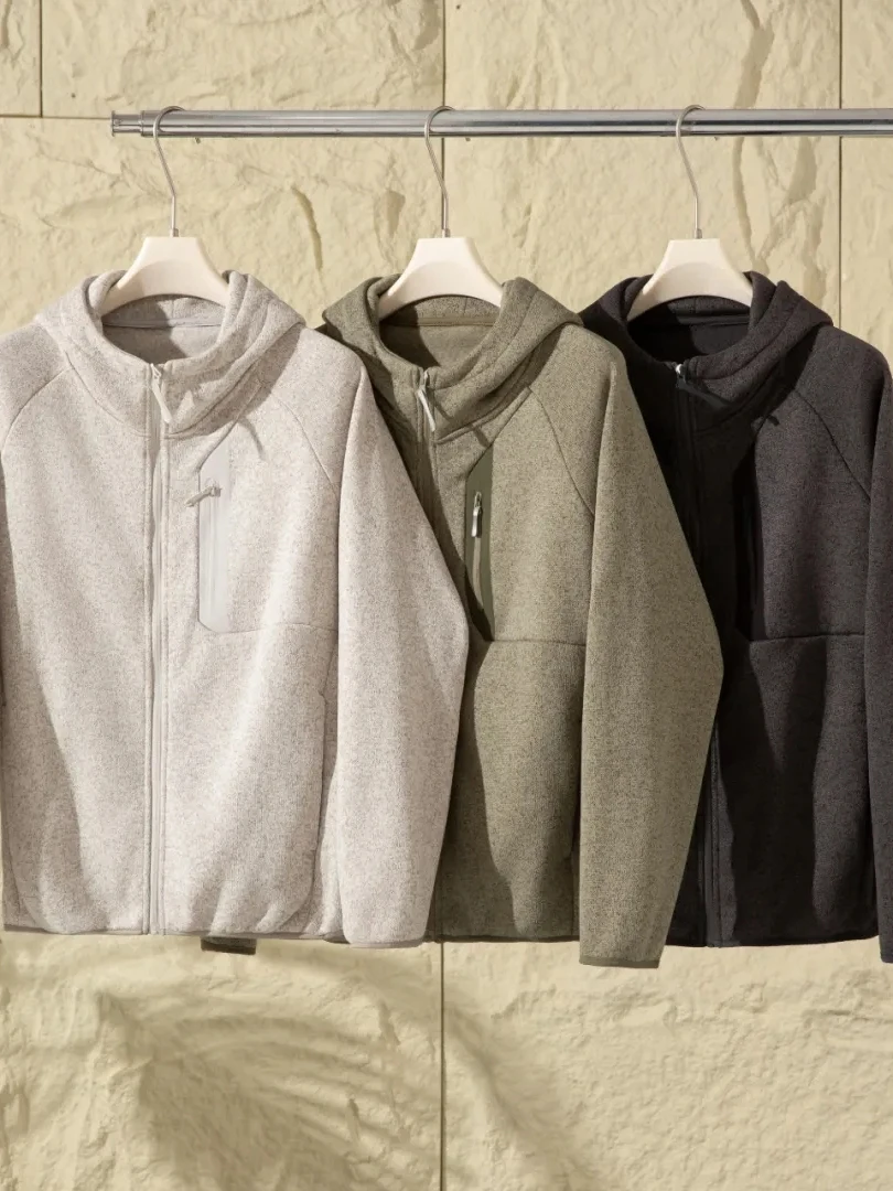 

Уличная повседневная вязаная флисовая куртка-кардиган с капюшоном, дышащая, влагоотводящая, термоизоляционная, средний слой