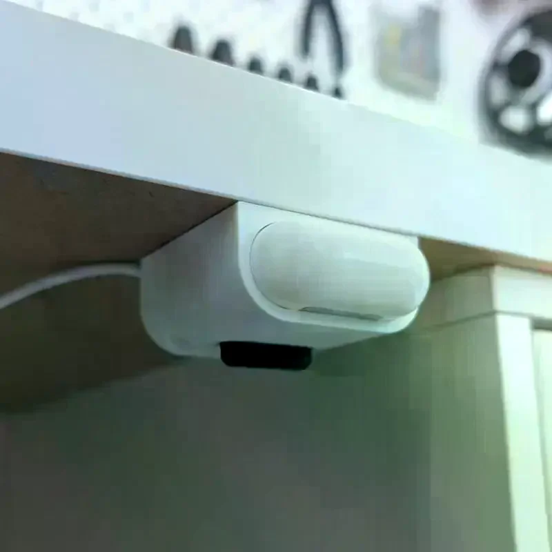 Under Desk Earphone Case Charging Dock With Adhesive Mount And Space Saving Design Perfect For Home Office Desktop Organization