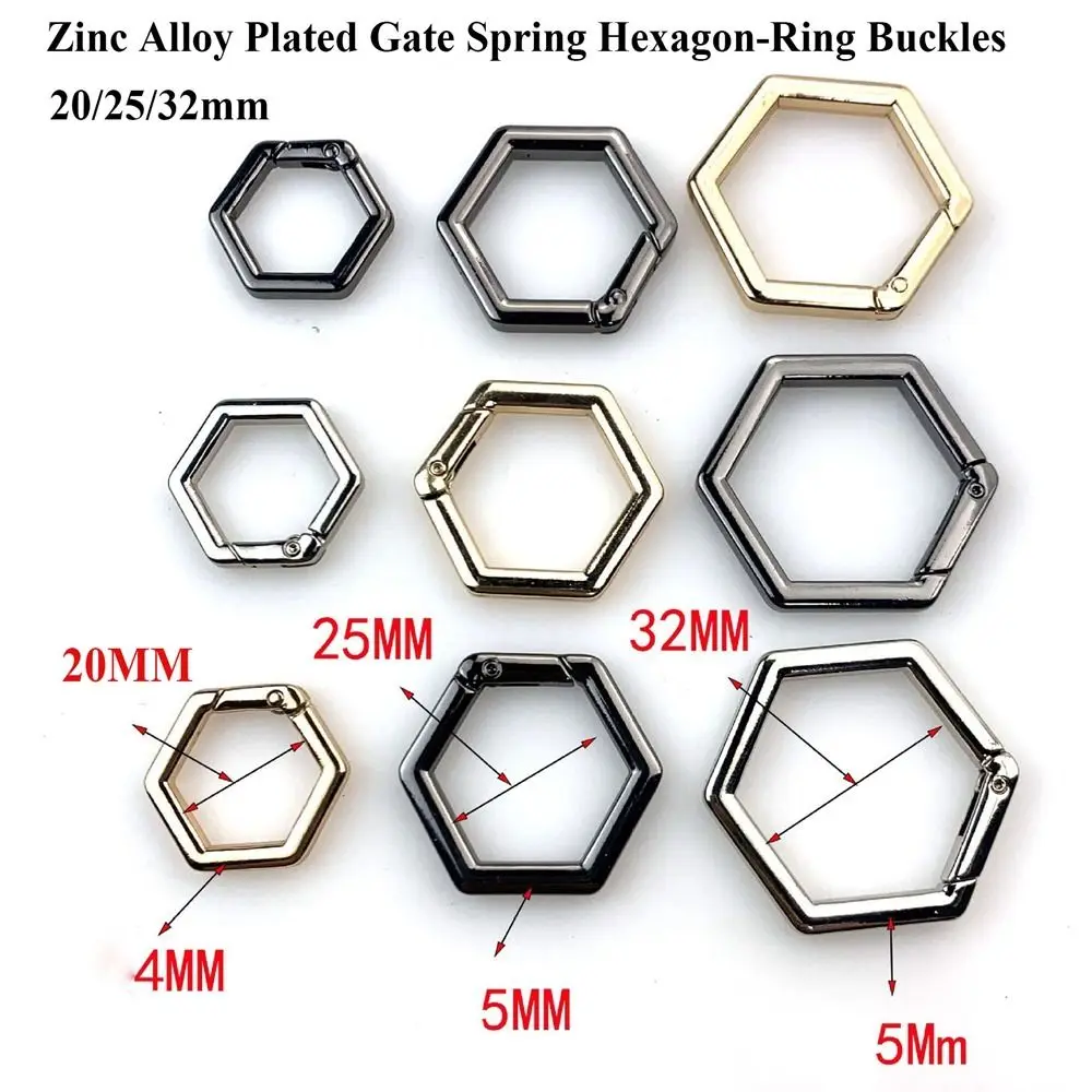 5pcs New 20/25/32mm Spring Hexagon-Ring Buckles Black Gold Silver Hexagon Shape Carabiner Plated Gate Purses Handbags