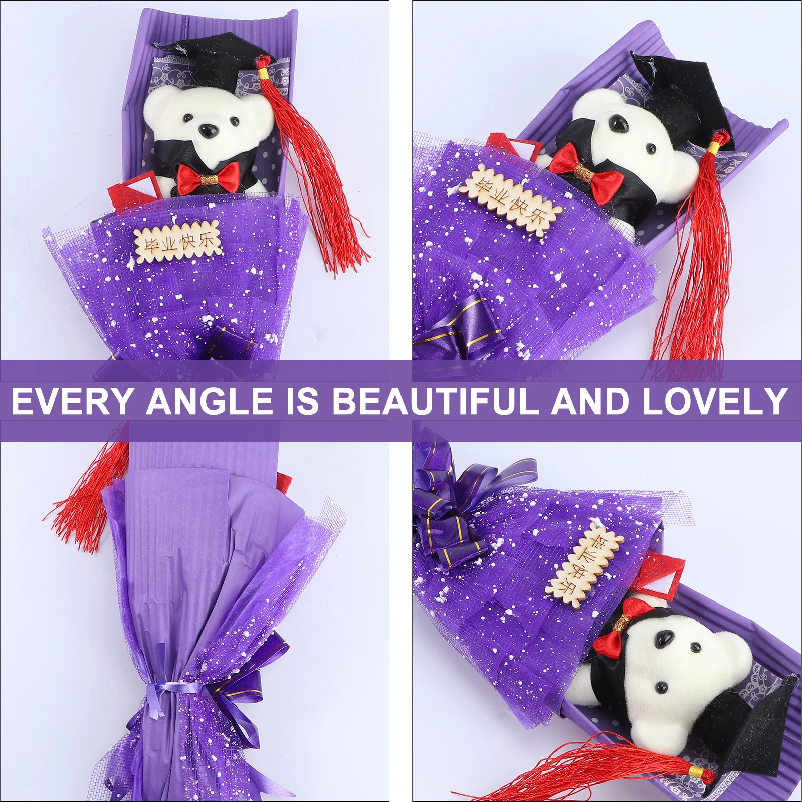 1 szt. Bukiet z misiami na ukończenie szkoły, wysokiej jakości bukiet na ukończenie szkoły, wielofunkcyjny prezent na ukończenie studiów dla absolwentów