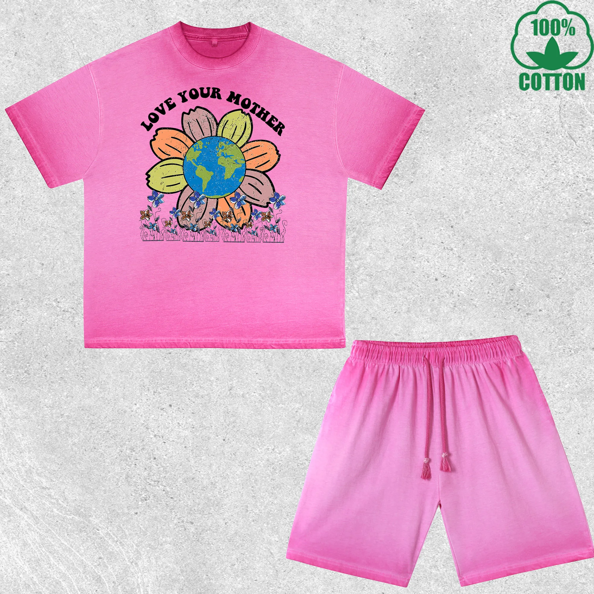 

Make Every Day Printed Dirty Wash T-Shirt Shorts Set Multicolor Combo Loose Trendy Fashionable 100%Cotton Short Value Pack