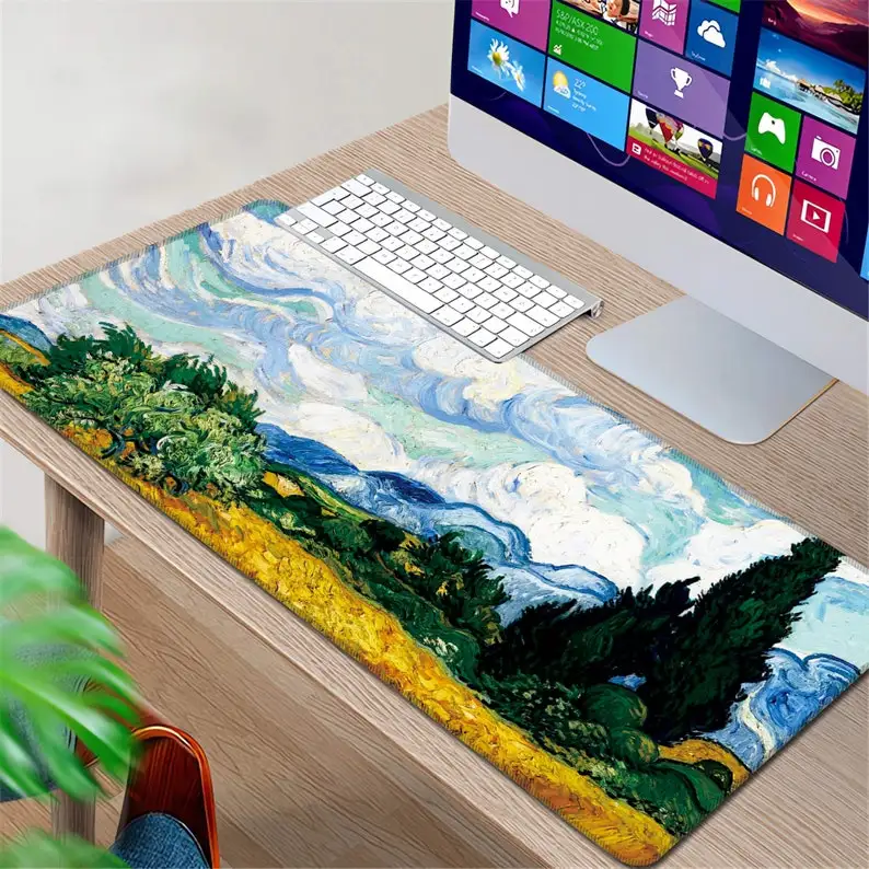 Wheat Field Cypresses Desk Mat Van Gogh Paintings Mouse Pad XXL Large Full Desk Mousepads Office Decor Keyboard Laptop Computer