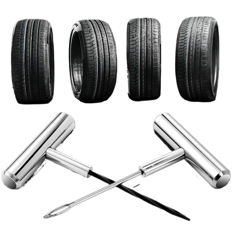 Kit de prise robuste en acier inoxydable, jeu de poignées en T, réparation de vélos, outil de crevaison, sonde en spirale, aiguille à œil fendu, ensemble de réparation de pneus