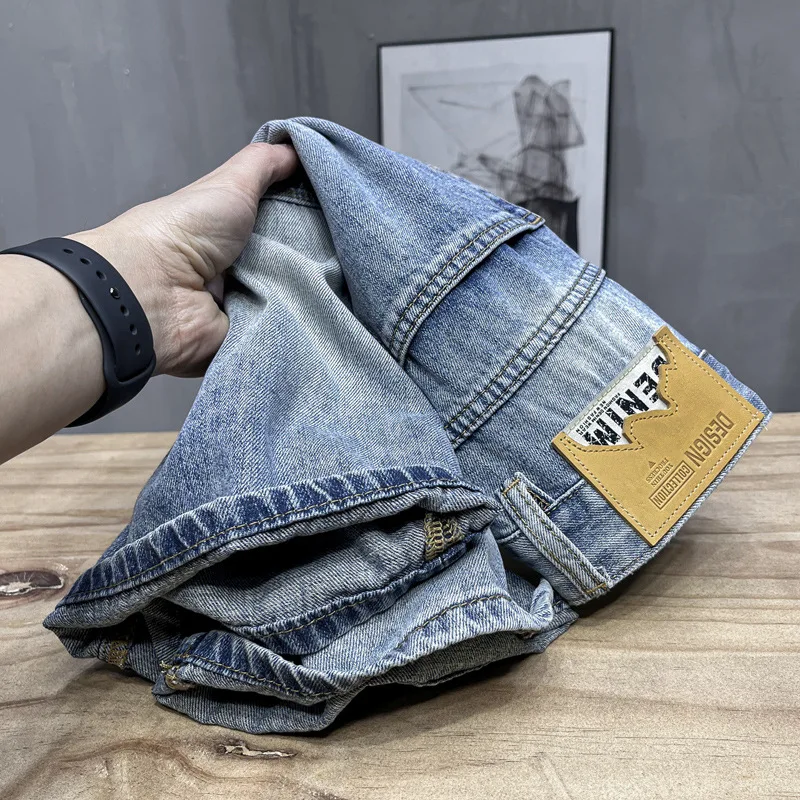 2024 Summer Ripped Denim Shorts Men's Thin Stretch Breathable Fashion Brand Pants High-End Casual All-Match Cropped Pants