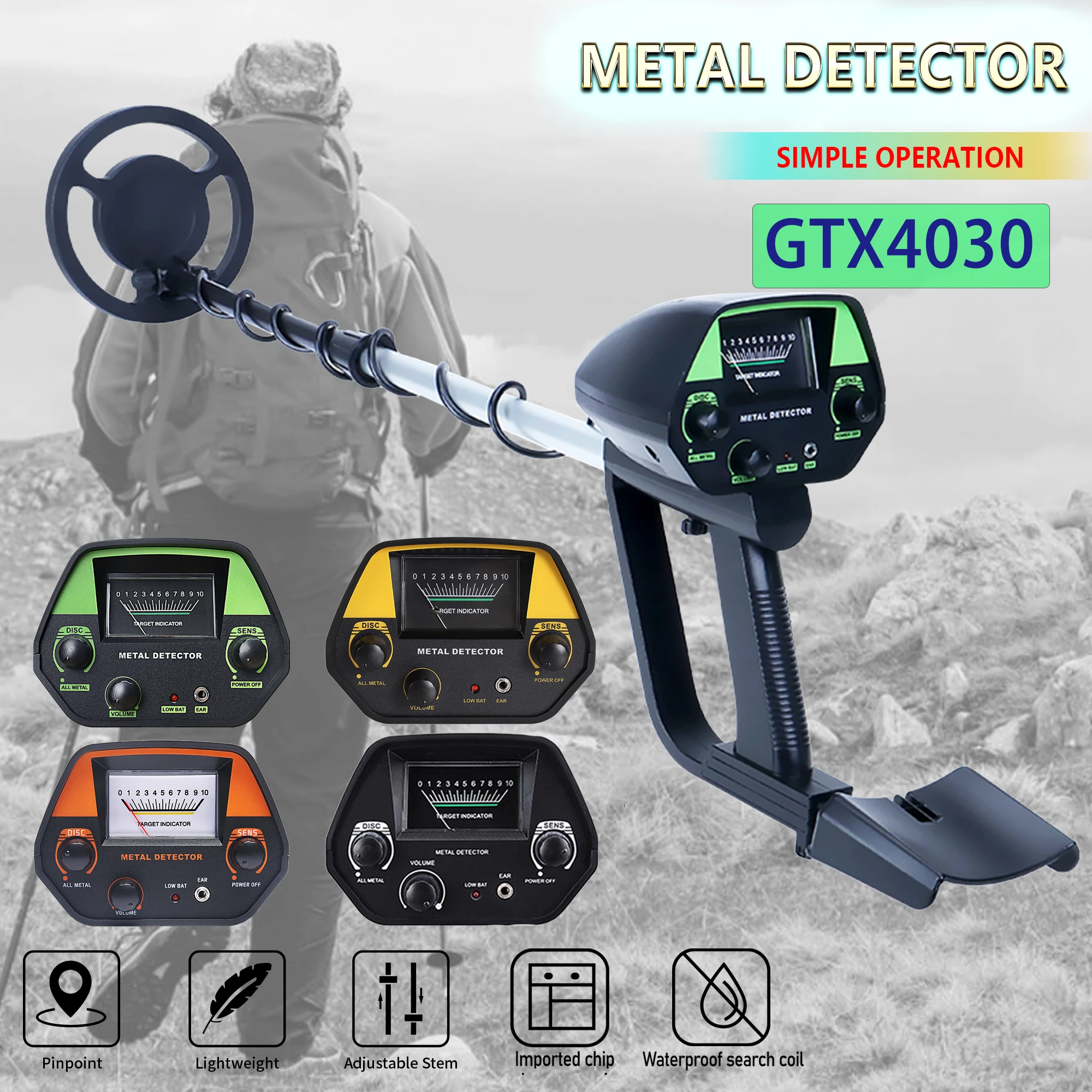 Metal Detector GTX4030 cercatore di puntatore sotterraneo leggero portatile per la caccia al tesoro in oro e argento