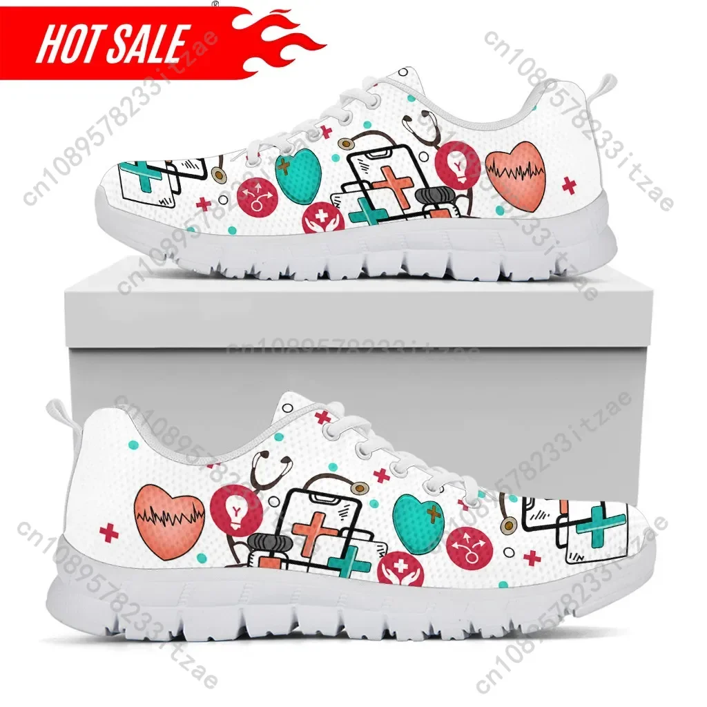 Women Casual Flats Shoes Physician Nursing Staff EMT ECG Print Lace Up Mesh Sneakers Female Footwear chaussure femme