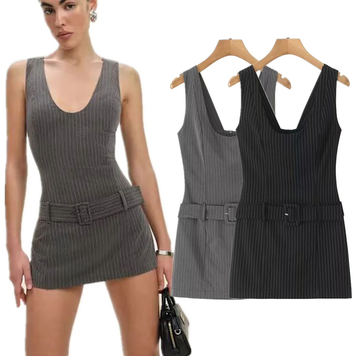 

Dave&Di French Sexy Striped Suspender Dress Vintage Slim Fit Mini Evening Dresses Party Dresses Vestidos Women