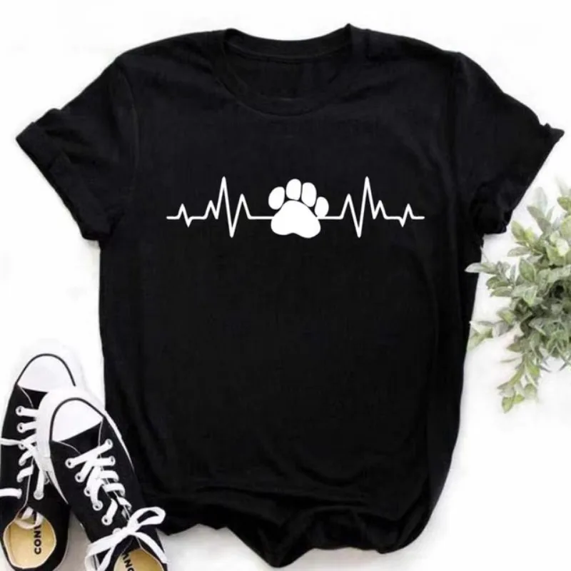 COTTON  100% I Love My Dog I Love My Dog Short Sleeve T-shirt Women Slim Design Round Neck with Plus-size Oversized T Shirt